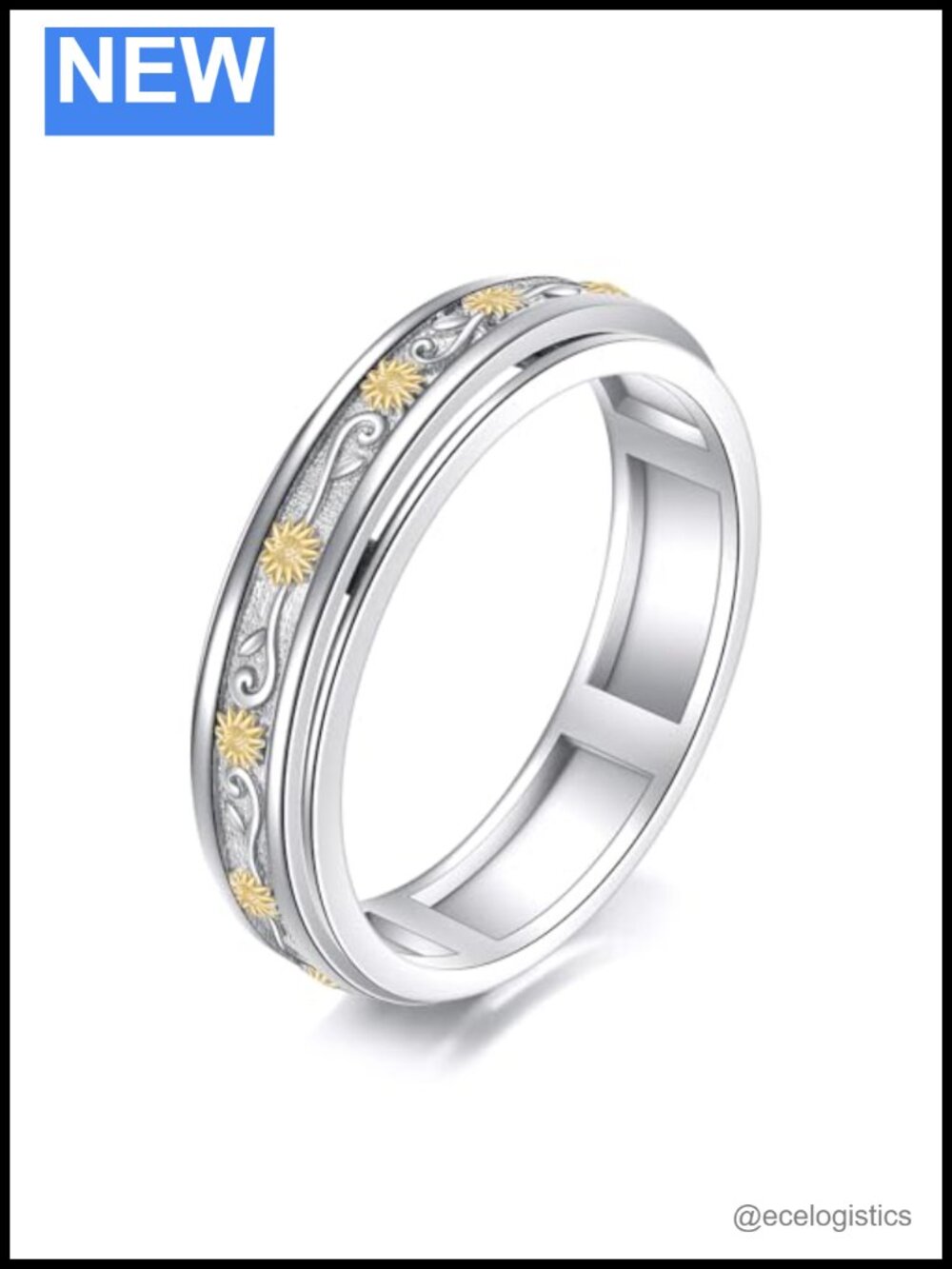 925 Sterling Silver Spinner Fidget Ring Anxiety Relief Ring Size 7